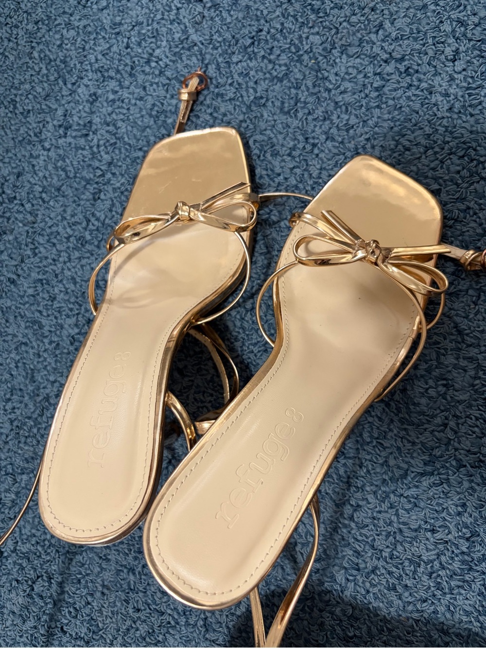 refuge Metallic Gold Bow Strappy Flat Sandals